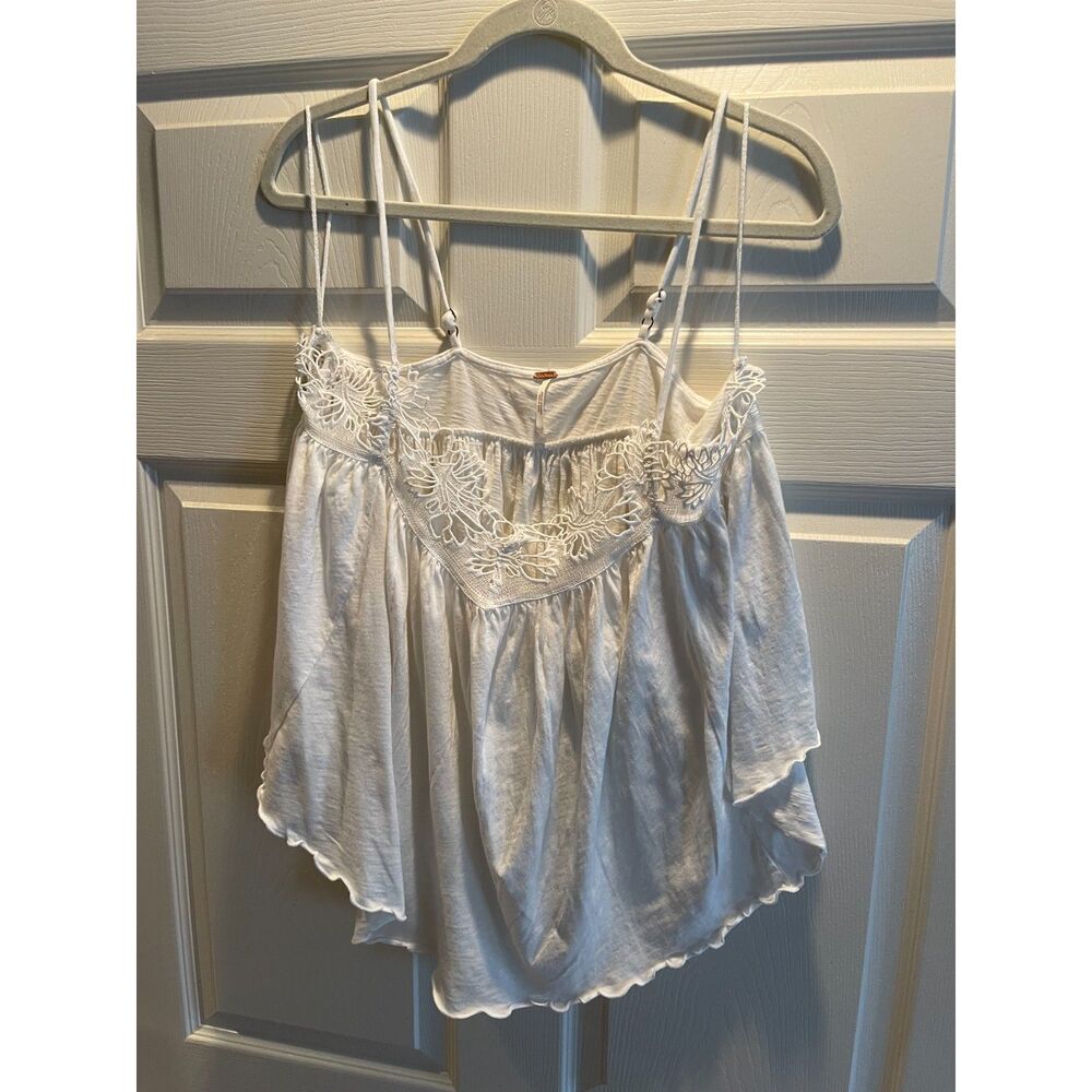 Free People Sexy Boho White Babydoll Crochet Spaghetti strap Top Sz Medium